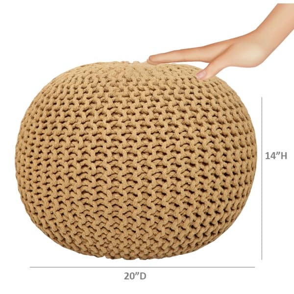 dimension image slide 6 of 10, AANNY Designs Lychee Knitted Cotton Round Pouf Ottoman
