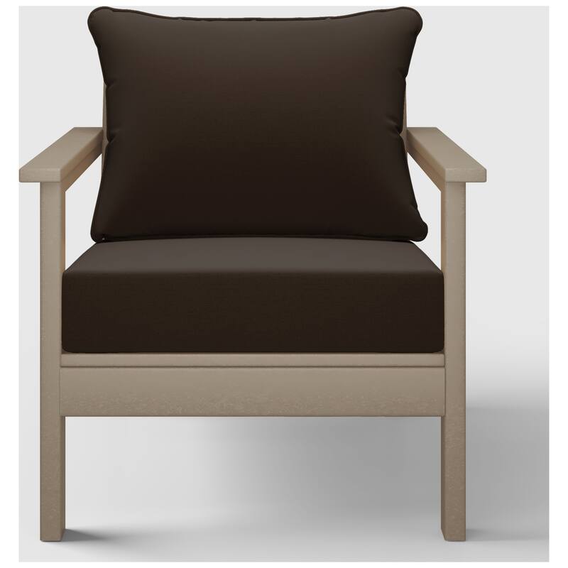 Birchwood All Weather HDPE Outdoor Patio Deep Seating Weathered Wood Club Chair With Cushions (1-Piece)