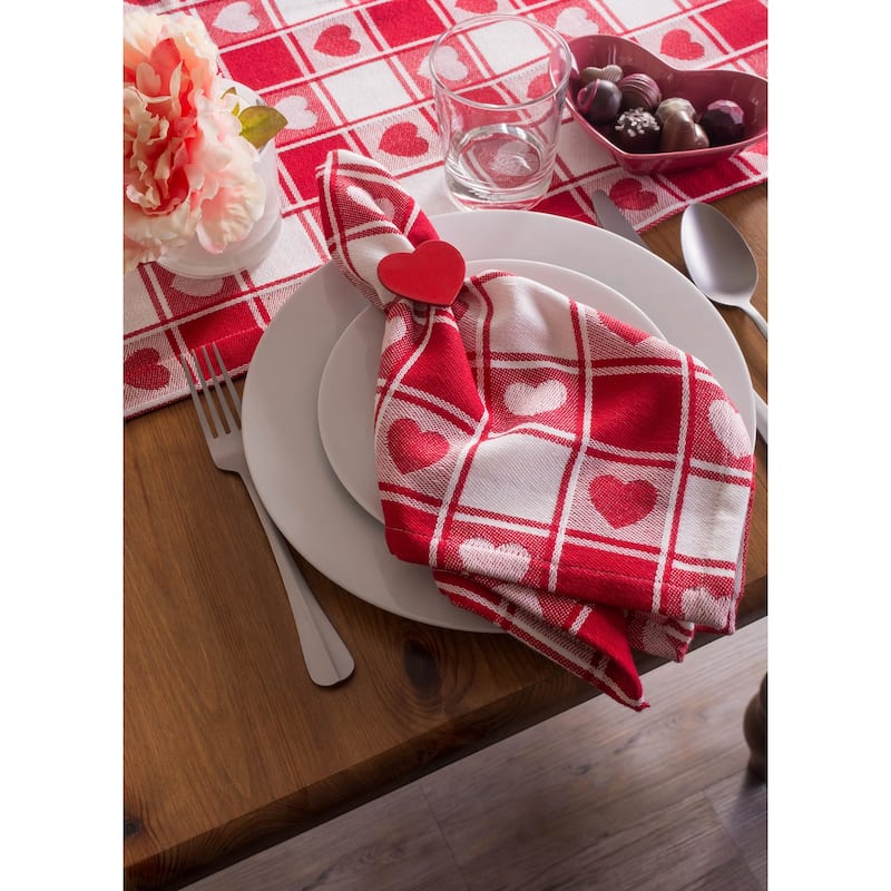 Set of 6 Red and White Checkered Design Square Napkins 20"