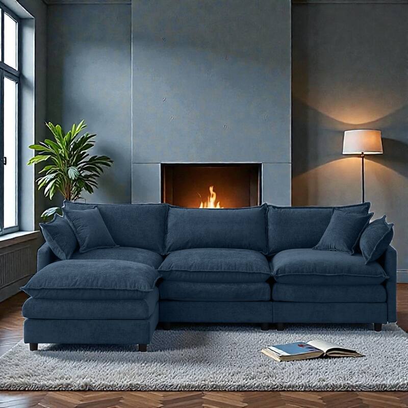 105" L-Shaped Modular Sectional Sofa with Ottoman, Soft Chenille Upholstery, 3-Seater Couch