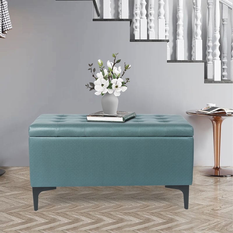 Adeco 31.5" Storage Ottoman Bench with Metal Legs - Blue - Large