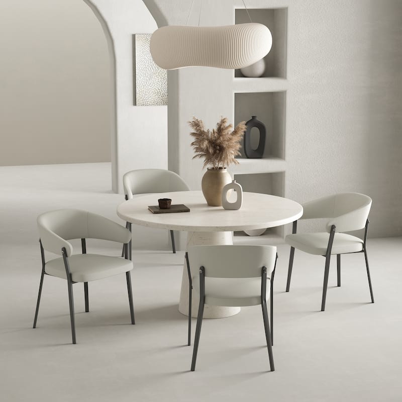 Manhattan Comfort Belle Stone Grey Textured Leatherette Dining Chair - Oatmeal - Set of 4
