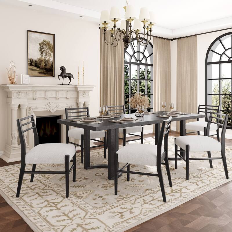 Valenro Dining Set with Cushioned Seats, Ladder Back, Rubberwood by Christopher Knight Home - 7-Piece - Beige+Black