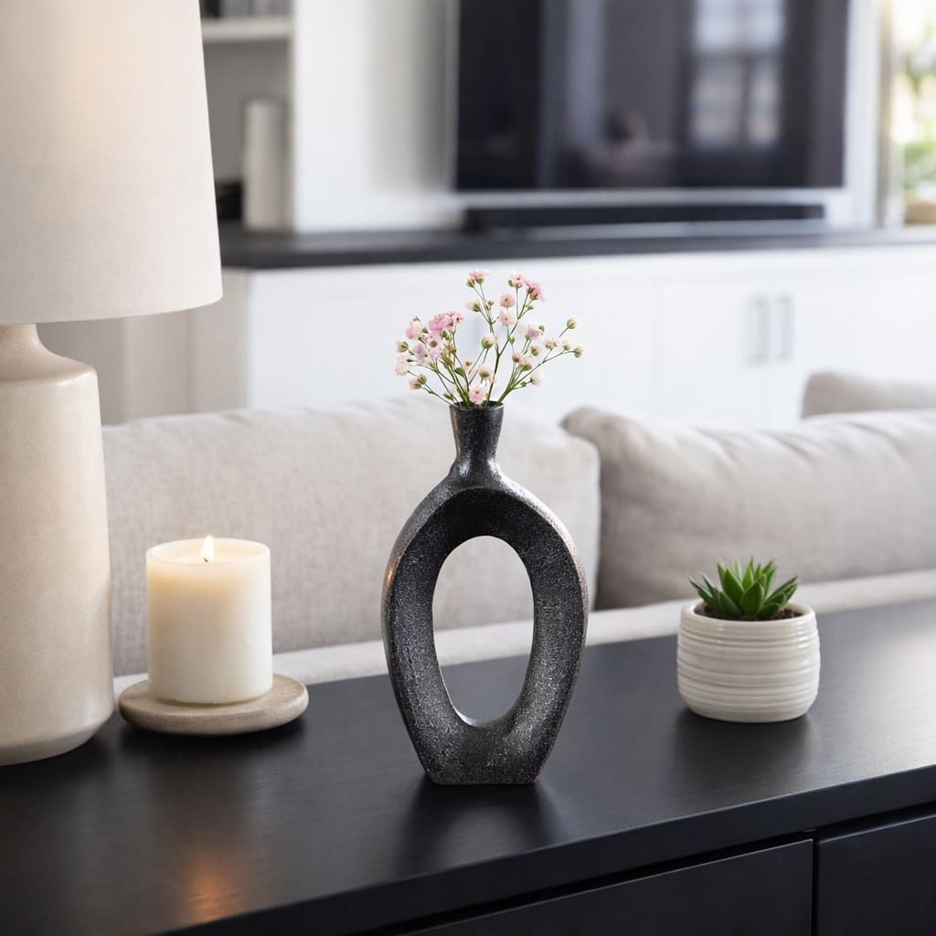 Modern Metal Open Cut Out Bud Vase - Tall Flower Vase