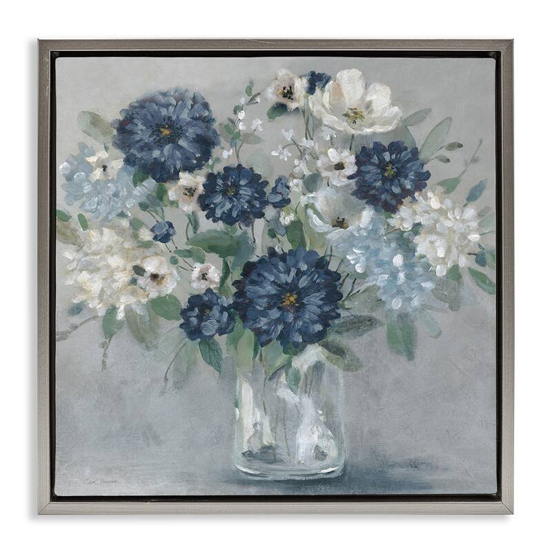 Stupell Blue Mums Mixed Bouquet Framed Floater Canvas Wall Art Design By Carol Robinson - 25 x 25 - Grey