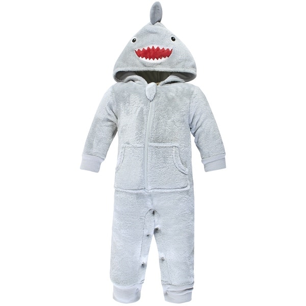 slide 1 of 1, Hudson Baby Infant Boy Plush Jumpsuits, Shark 0-3 Months - Shark