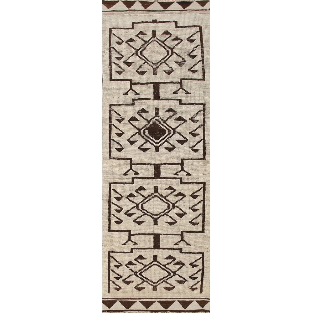 Beige Plush Anatolian Turkish Runner Rug Hand-knotted Wool Carpet - 3'5"x 11'6"