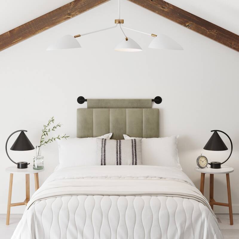 Nathan James Remi Wall Mount Tufted Headboard with Adjustable Straps and Black Metal Rail