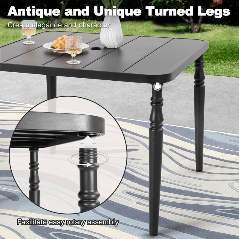 5-Piece Textilene Patio Dining Set with Umbrella Hole, Stackable Design