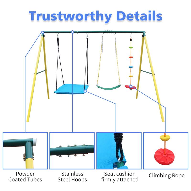 Roomfitters Compact Metal Swing Set with Safety Belt, Versatile for Indoor Outdoor Backyard Use, Multicolor