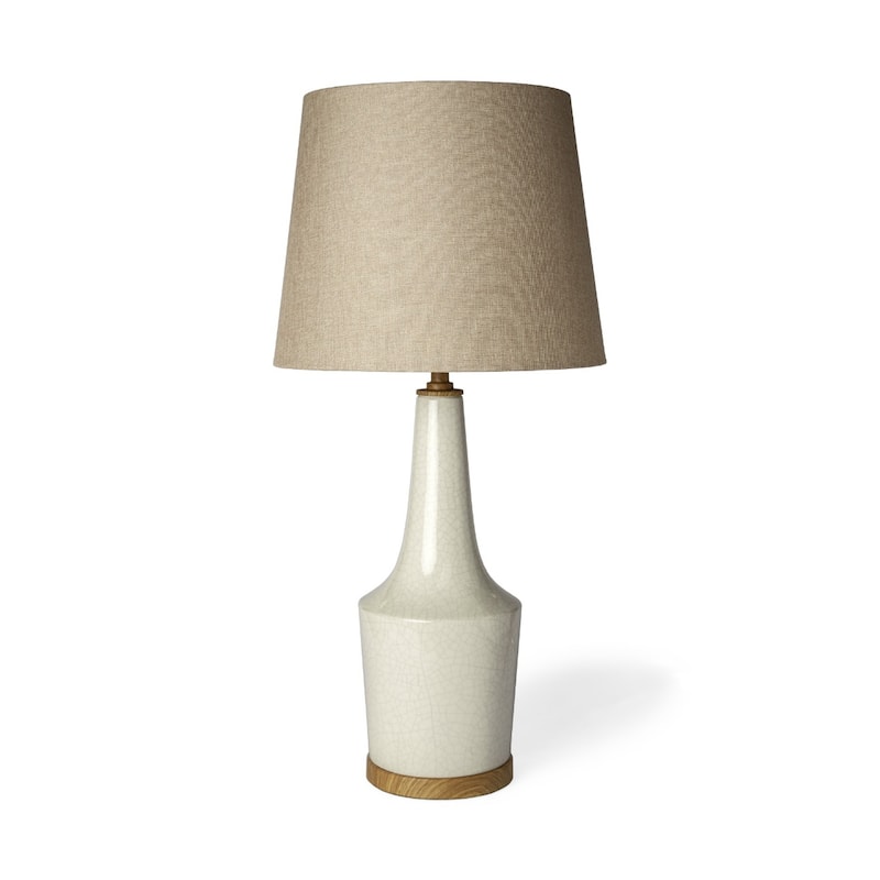 Brown Linen Cone Shade Cream Ceramic Lamp Base 3-Way Switch Large Size - 14” x 14” x 28.5” (D x W x H) - Cream-Brown