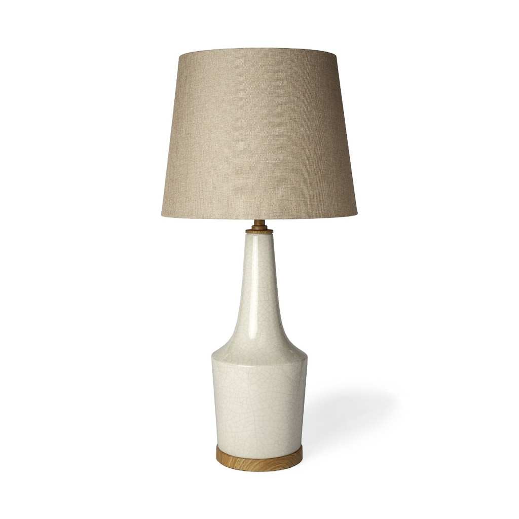 Brown Linen Cone Shade Cream Ceramic Lamp Base 3-Way Switch Large Size - 14” x 14” x 28.5” (D x W x H)