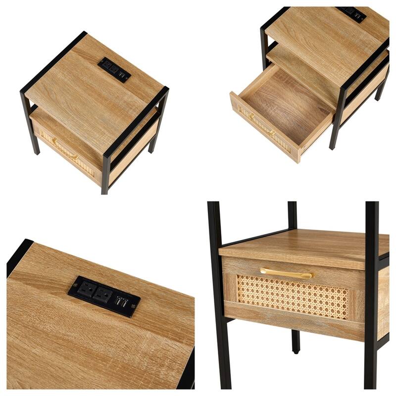 Modern Nightstand with Power Outlet and USB Ports(Set of 2)