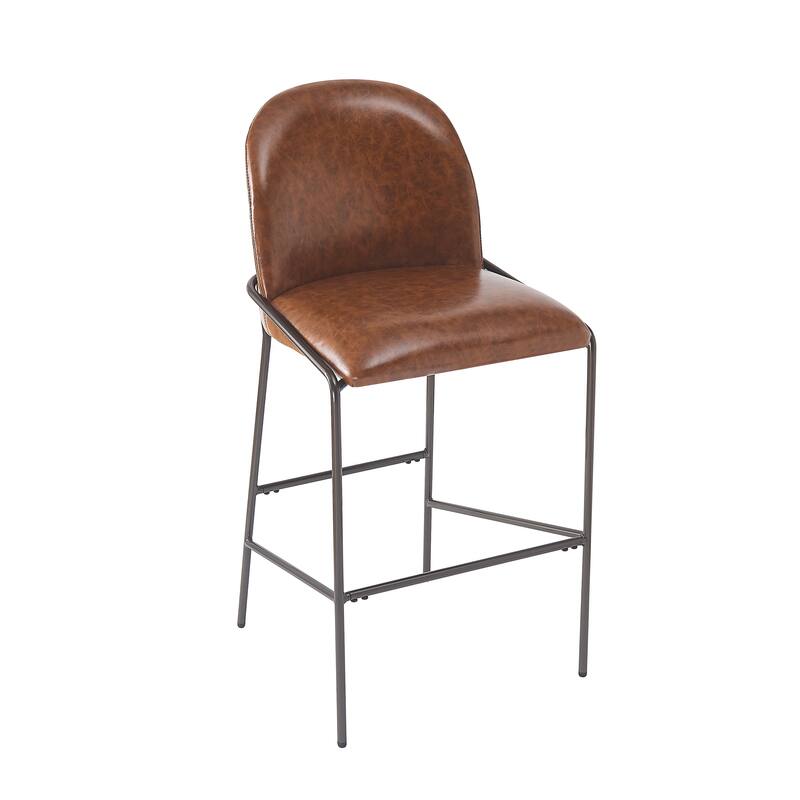 Faux Leather Upholstered Bar Stools Set of 2, Breakfast Bar Chairs with Curved Backrest, Kitchen Stools with Metal Footrest