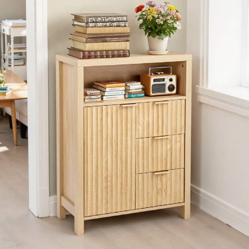 Freestanding Cabinet Oak 3-Drawer 1-Door Bathroom Livingroom
