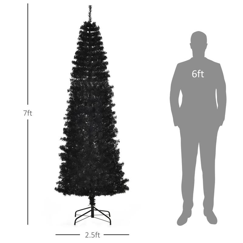 7FT Unlit Slim Pencil Christmas Tree, Artificial Douglas Fir with 818 Tips, Realistic Branches & Lightweight Base