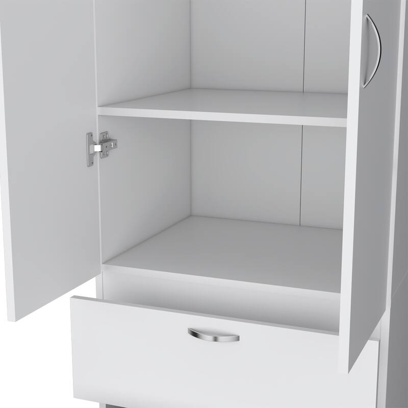 19.5" Modern Double-door Armoire with Hanging Rod, One Shelf and Two Exterior Drawers
