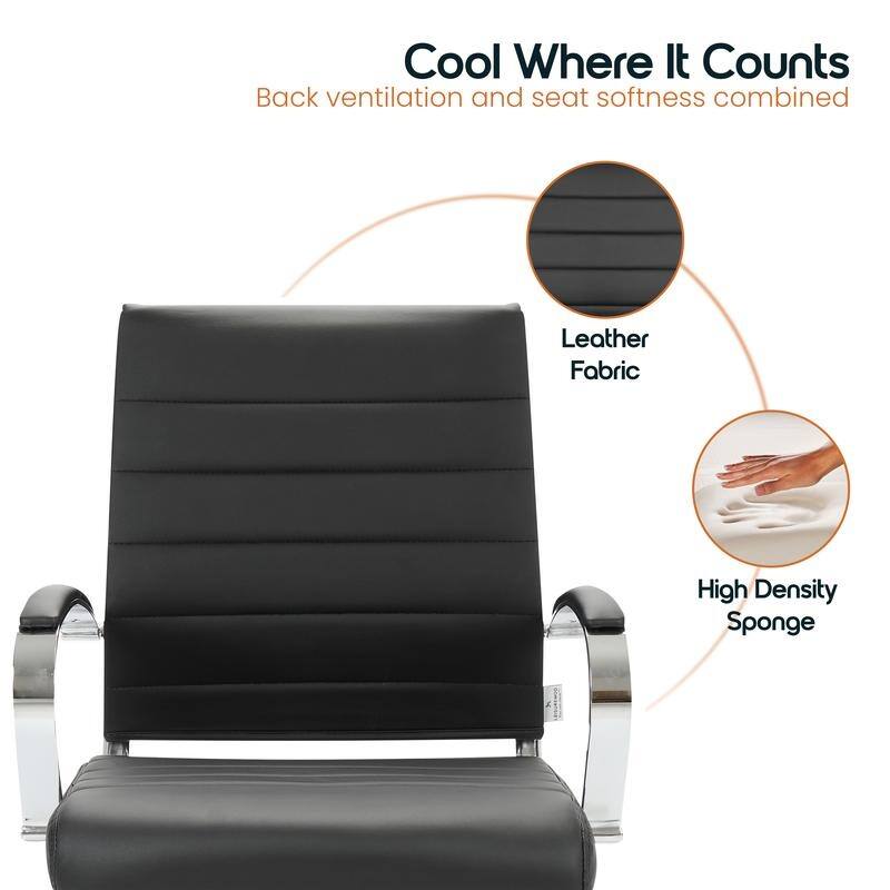 Benmar Modern Leather Ribbed Executive Office Chair with Chrome Frame, Adjustable Height, 360° Swivel, and Rolling Casters