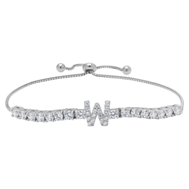Victoria Townsend .925 Sterling Silver Cubic Zirconia Initial Adjustable Bracelet - W