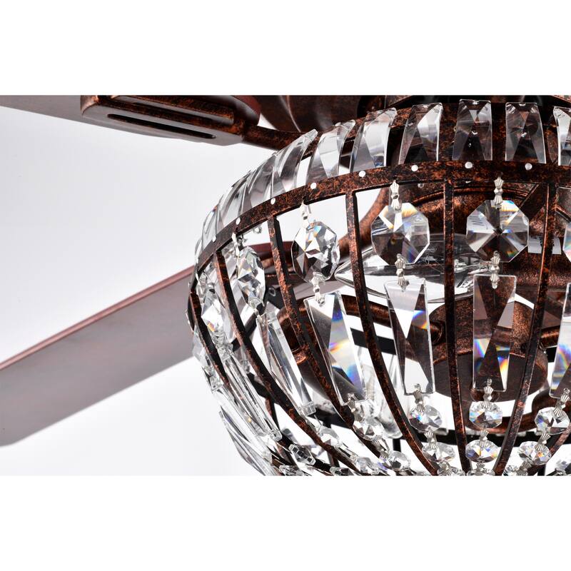 Violette 52 Inch Antique Copper Finish Crystal Ceiling Fan with Remote