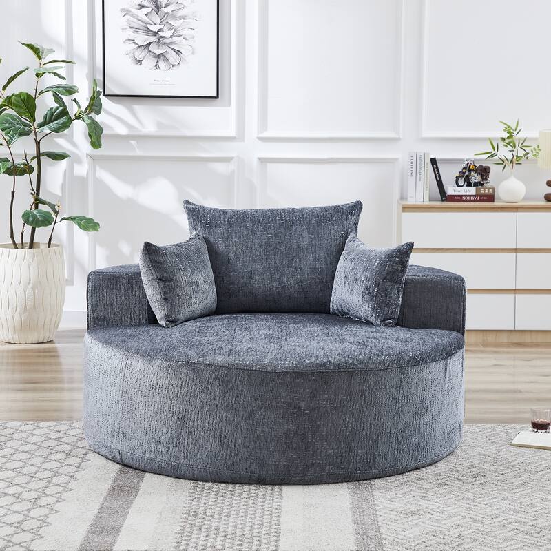 54'' Round Modular Single Sofa Chenille Sleeper Chair with Pillow