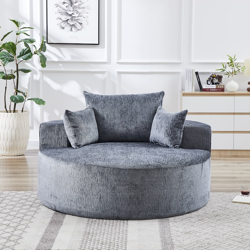 Grey Round Chenille Single Sleeper Sofa with Backrest Pillow