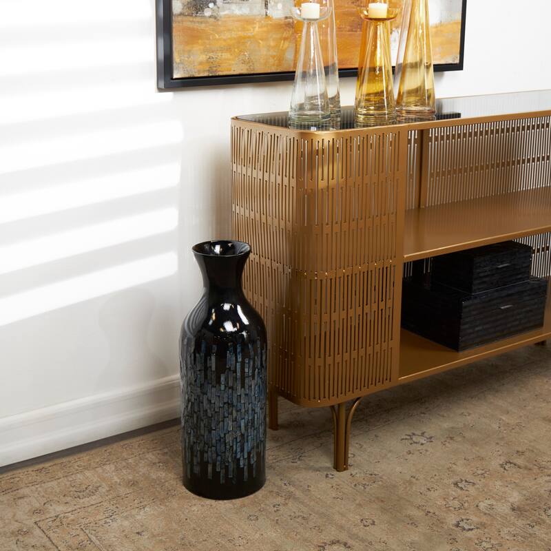 Black Capiz Shell Handmade Decorative Vase with Blue Ombre Design - 8"W, 20"H - 8"W, 20"H - Black