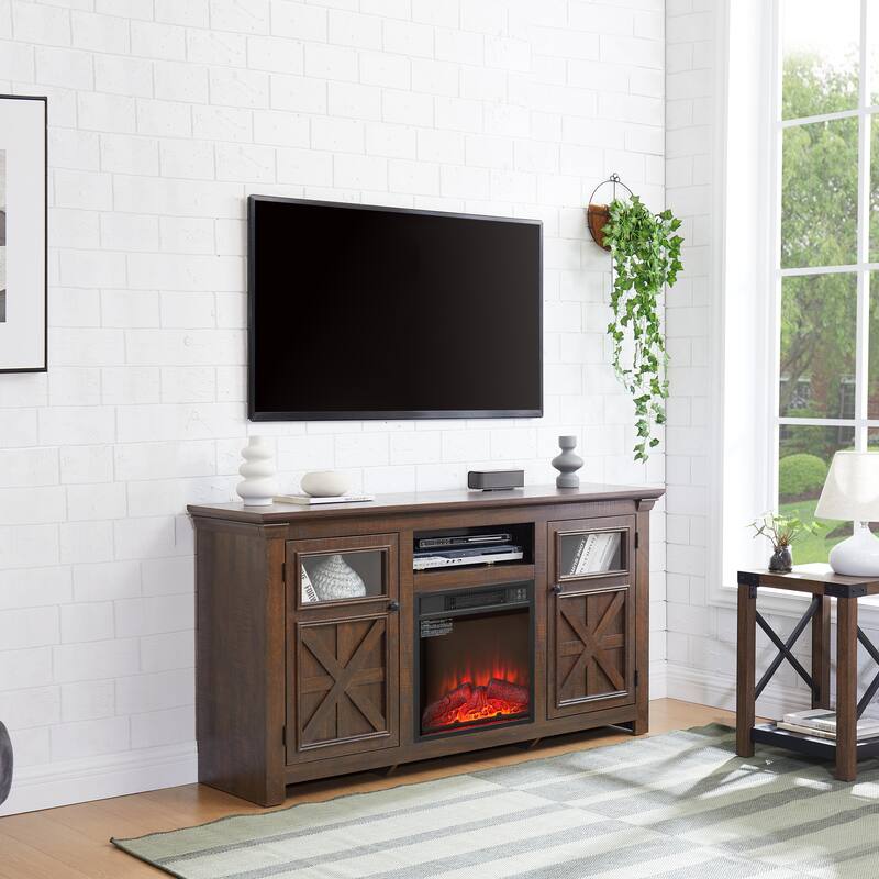 Farmhouse TV Stand Entertainment Console with Fireplace