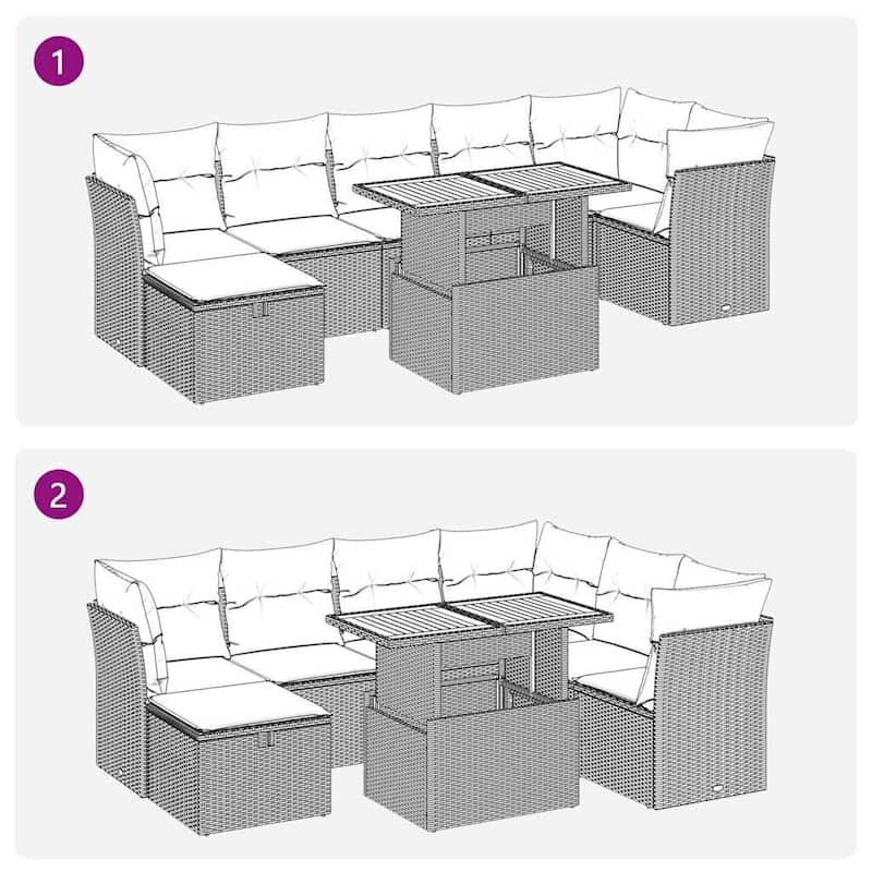 vidaXL 8 Piece Patio Sofa Set with Cushions Gray Poly Rattan Acacia - 24.4 x 24.4 x 27.2