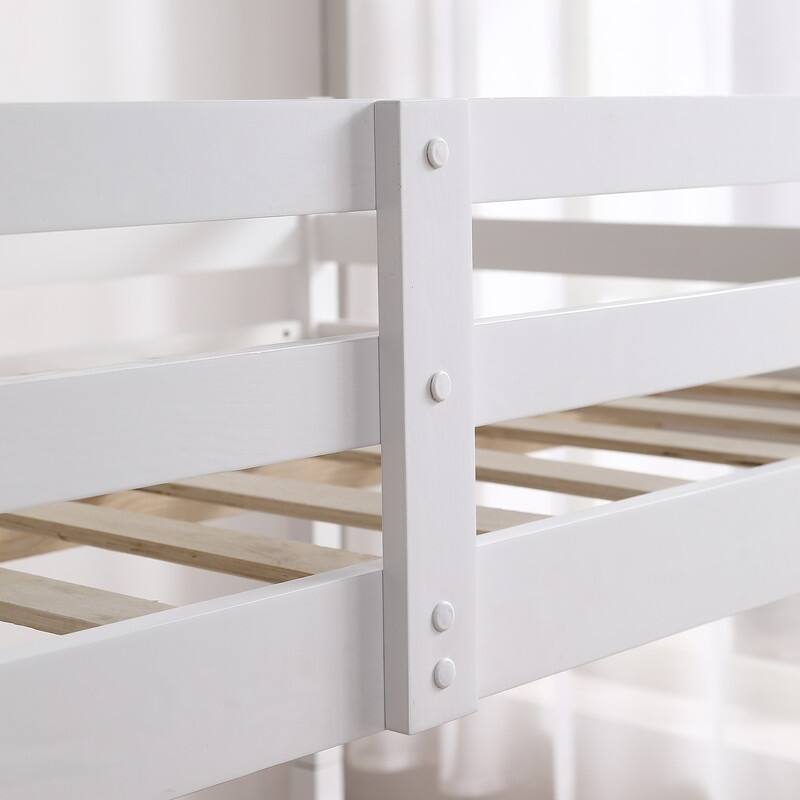 FCH White Twin Solid Wood Bunk Bed with Ladder