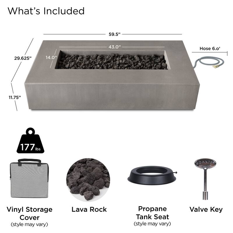 Provo Low Rectangle Natural Gas Fire Table in Flint