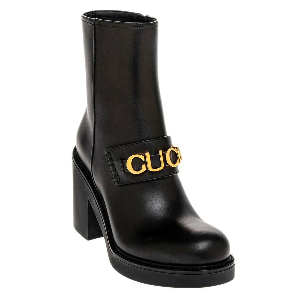 Gucci Logo Lettering Ankle Boots - Black Leather