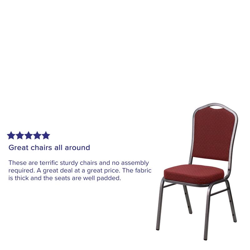 Hercules Series Crown Back Stacking Banquet Chair with Burgundy Patterned Fabric and 2.5-inch Thick Seat and Silver Vein Frame