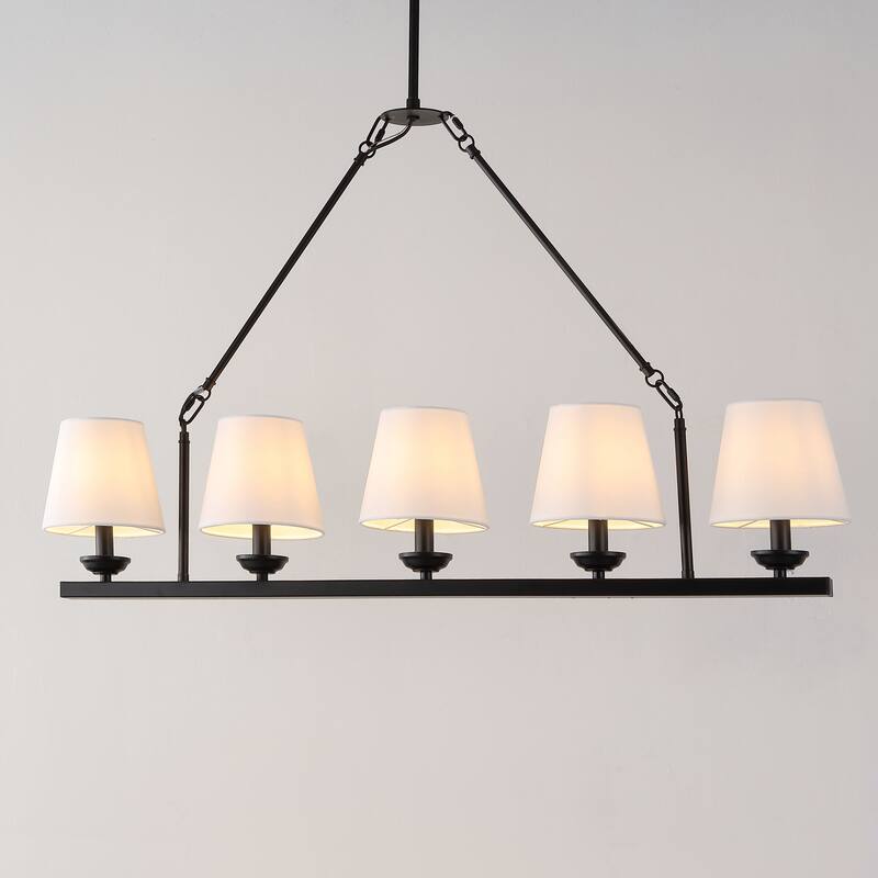 SAFAVIEH Lighting Joellyn 38" Modern & Contemporary Chandelier (5-Bulb) - 38" W x 6" D x 64" H - Black/White