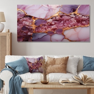 Designart "Pink And Gold Marble Agate River IV" Abstract Wall Décor ...