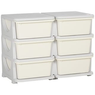 Qaba 3 Tier Kids Storage Unit, 6 Drawer Chest Toy Organizer Plastic Bins for Kids Bedroom Nursery Kindergarten - Cream White