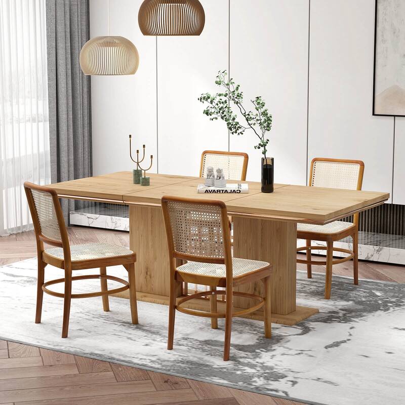 Costway Set of 2/4 Boho Dining Chairs with Teak Wood Structure &
