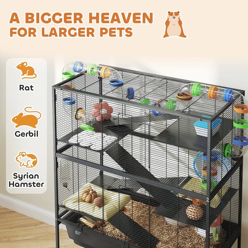 Five-Tier Hamster Tank with Wheels, Storage Shelf and Accessories - 32.3" L x 18.1" W x 59.1" H