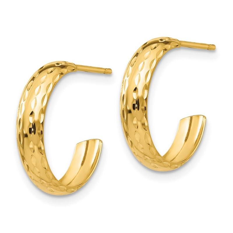 Curata 14k Yellow Gold Sparkle Cut 13x3.5mm J Hoop Post Earrings