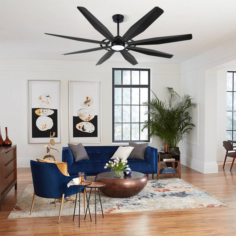 MLiAN 60/72 inch 8 Blades Indoor LED Ceiling Fan with Remote control - 60 - Black