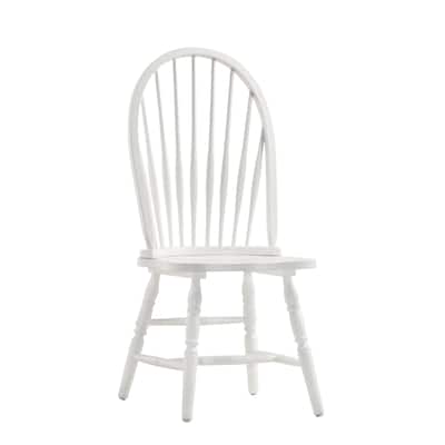 White Rubberwood Windsor Back Dining Side Chair with Solid Wood Legs - 19"D x 19” W x 40.5"H