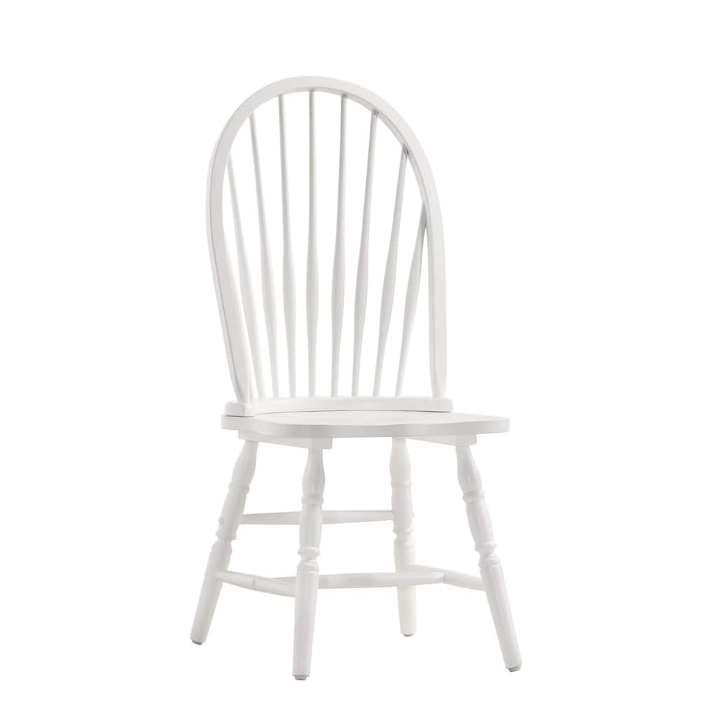 White Rubberwood Windsor Back Dining Side Chair with Solid Wood Legs - 19"D x 19” W x 40.5"H