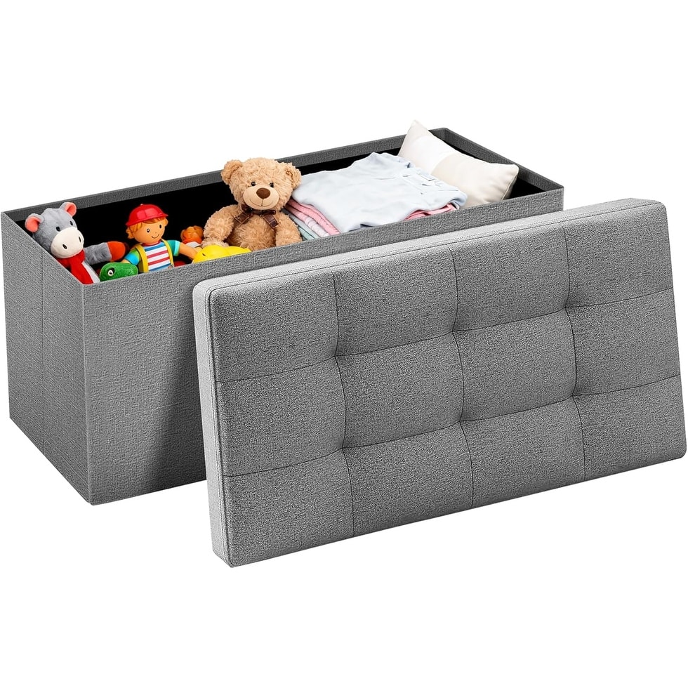 Folding Storage Ottoman Bench, Foot Rest, End of Bed Bench, 660 lb Capacity, for Living Room, Bedroom, Entryway Grey
