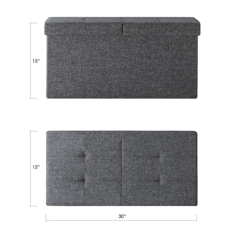 30 Inch Smart Lift Top Button Tufted Fabric Storage Ottoman by Crown Comfort
