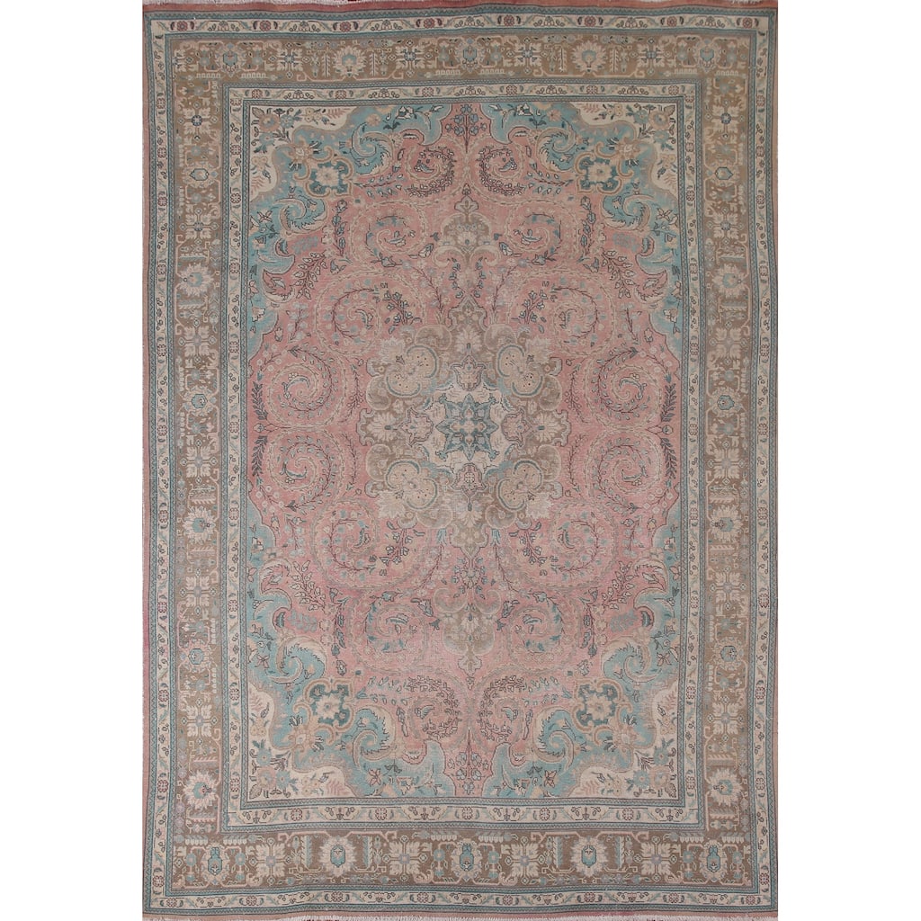 Distressed Tabriz Persian Vintage Area Rug Handmade Wool Carpet - 7'9"x 10'10"