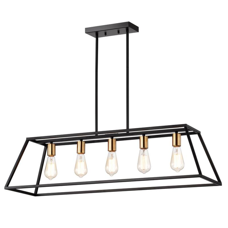 5-light Linear Island Fixture - Black/ Burnished Brass