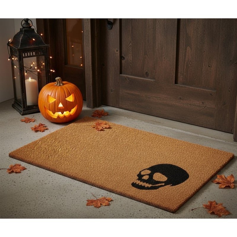 HomeRoots 24" X 36" Natural And Brown Halloween Skull Outdoor Coir Door Mat - 24.00' X '36.00 - 24.00' X '36.00