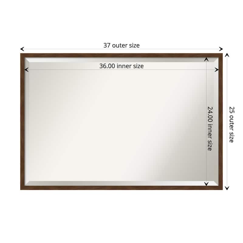 Beveled Wood Bathroom Wall Mirror - Carlisle Brown Narrow Frame - Carlisle Brown Narrow - Outer Size: 37 x 25 in