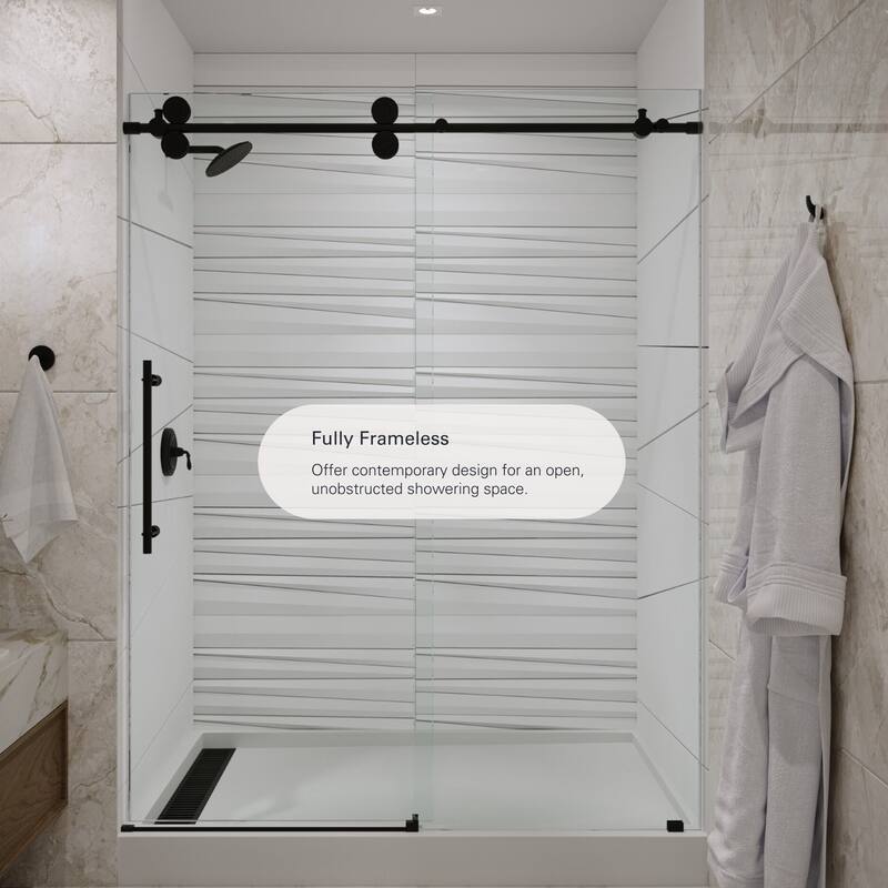 Seawin 56 - 60 in. W x 77 in. H Cosmo Frameless Shower Door 3/8 inch (10 mm) Thick Clear Tempered Glass with NanoShield Coating