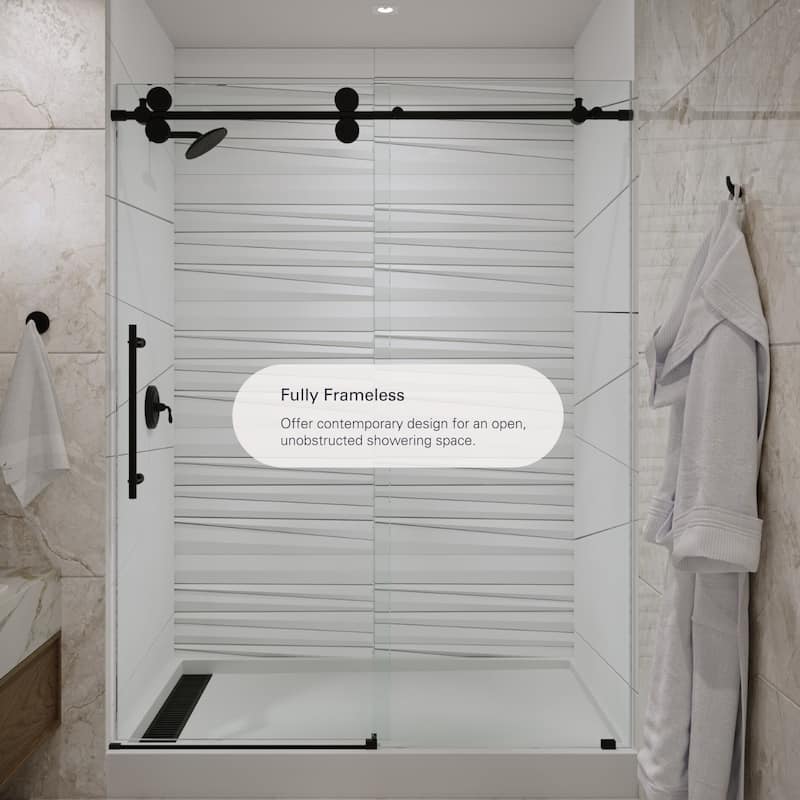 Seawin Cosmo 44 - 48 x 77 inches Frameless Sliding Shower Door 3/8 in. (10 mm) Clear Tempered Glass with NanoShield Coating